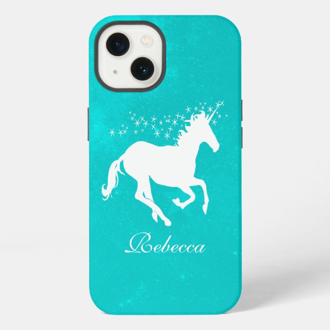 Turquoise Unicorn Personalized iPhone Case (Back)