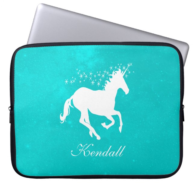 Turquoise Unicorn Personalized Laptop Sleeve (Front)