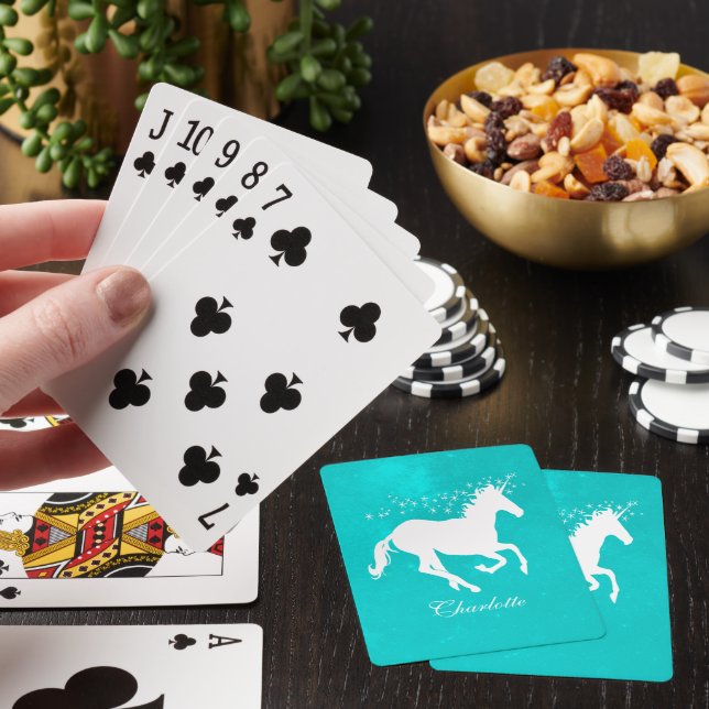 Turquoise Unicorn Personalized Playing Cards (In Situ)