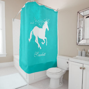 Turquoise Unicorn Personalized Shower Curtain