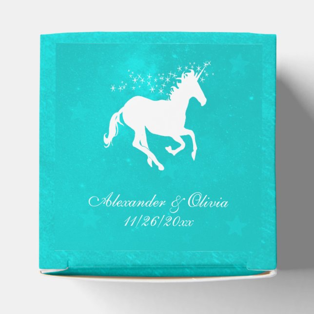 Turquoise Unicorn Wedding Favour Box (Top)