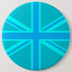 Turquoise Union Jack British Flag Design 6 Inch Round Button