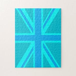 Turquoise Union Jack British Flag Design Jigsaw Puzzle