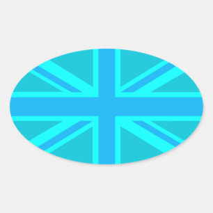 Turquoise Union Jack Flag Decor Oval Sticker