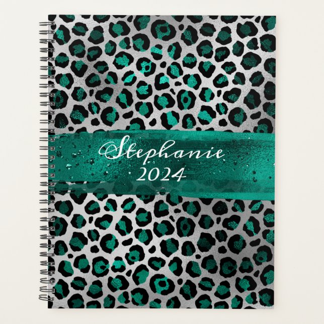 Turquoise vert et argenté Leopard Brush Stroke (Devant)