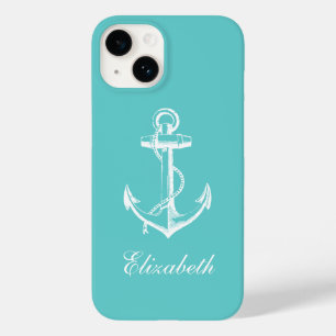 Turquoise Vintage Anchor Monogram Case-Mate iPhone 14 Case