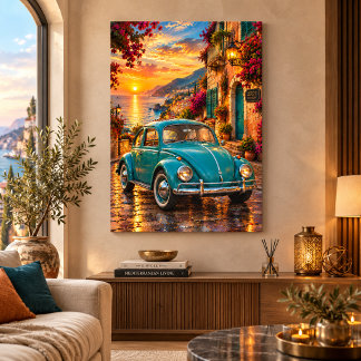 Turquoise Vintage Beetle Mediterranean Sunset Canvas Print