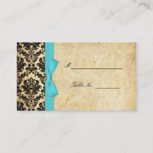 Turquoise Vintage Bow Damask Wedding Placecards