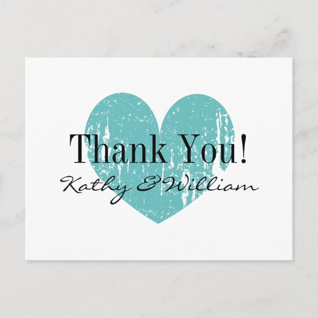 Turquoise vintage coeur mariage merci cartes (Devant)