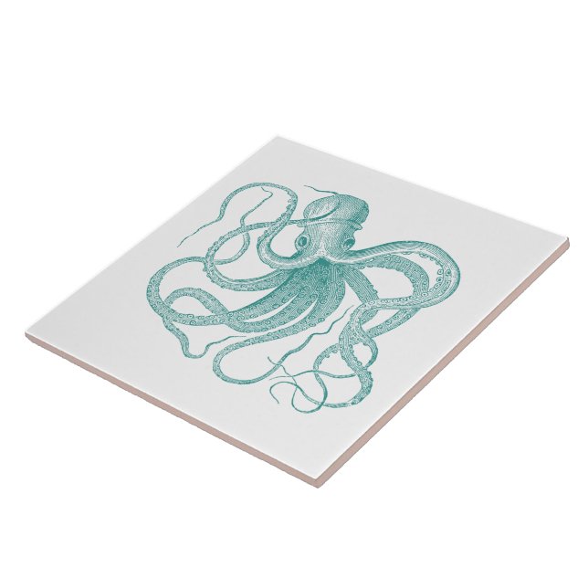 Turquoise Vintage Nautical Octopus Tile (Side)