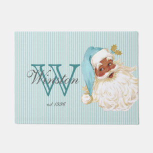 Turquoise Vintage Victorian Santa Color Monogram Doormat