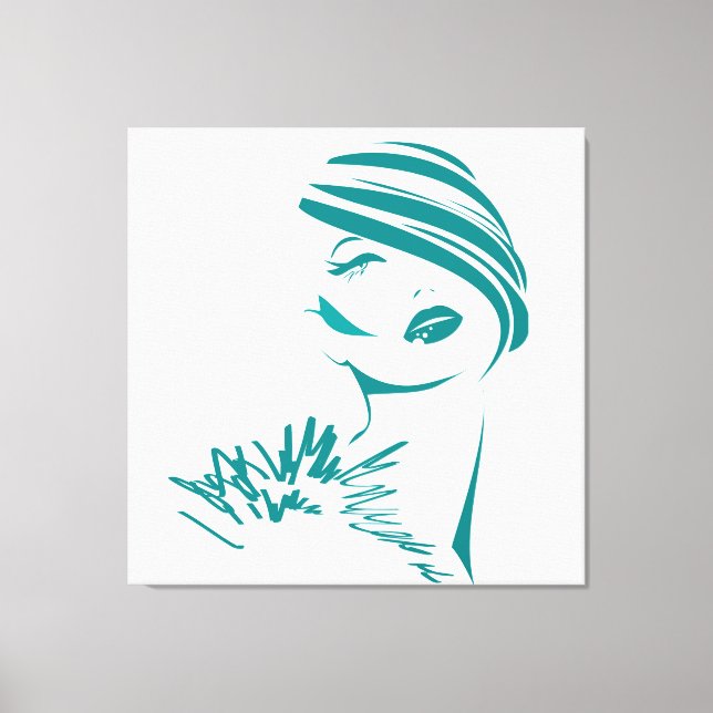 Turquoise Vintage Woman Face Canvas Print (Front)