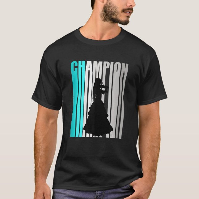 Turquoise Violin Champion Retro Design Orchestra V T-Shirt (Front)