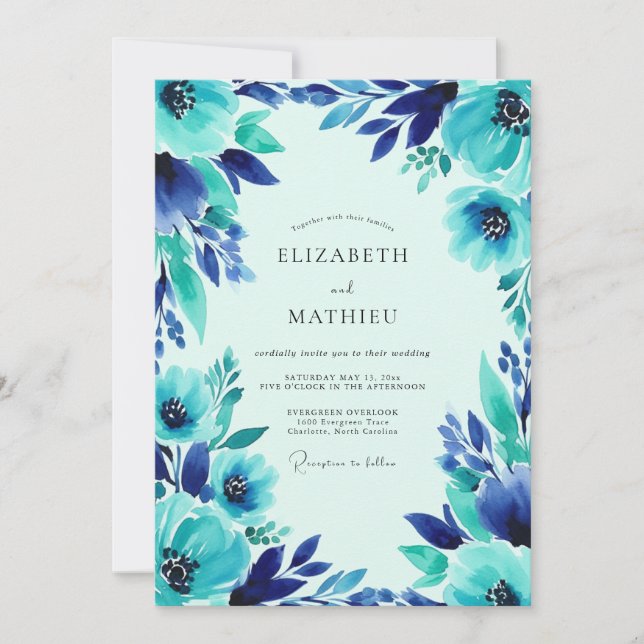 Turquoise Vivid Coastal Wedding Invitation (Front)