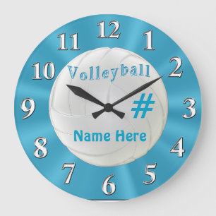 Turquoise VOLLEYBALL Clock with NAME and NUMBER
