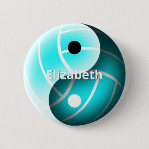 turquoise volleyball yin yang personalized 2 inch round button