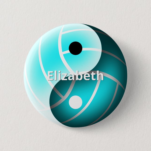 turquoise volleyball yin yang personalized 2 inch round button (Front)