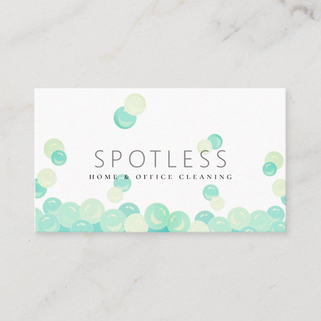 Turquoise Water Bubbles Modern Cleaning Service Business Card (Front)
