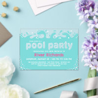 Turquoise Water Splashes Girl Birthday Pool Party