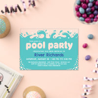 Turquoise Water Splashes Kids Birthday Pool Party