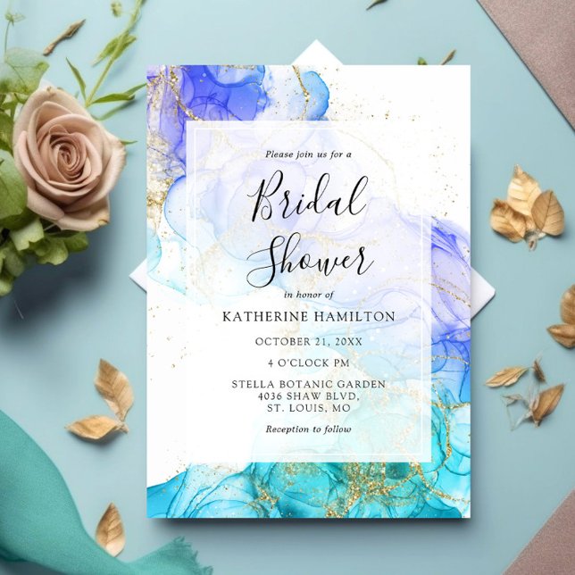 Turquoise Watercolor and Gold Bridal Shower Invitation (Creator Uploaded)