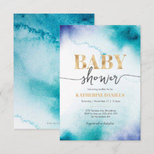 Turquoise Watercolor Baby Shower Invitation