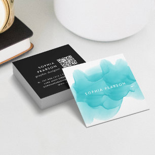 Turquoise Watercolor Blot   Social Media Square Business Card