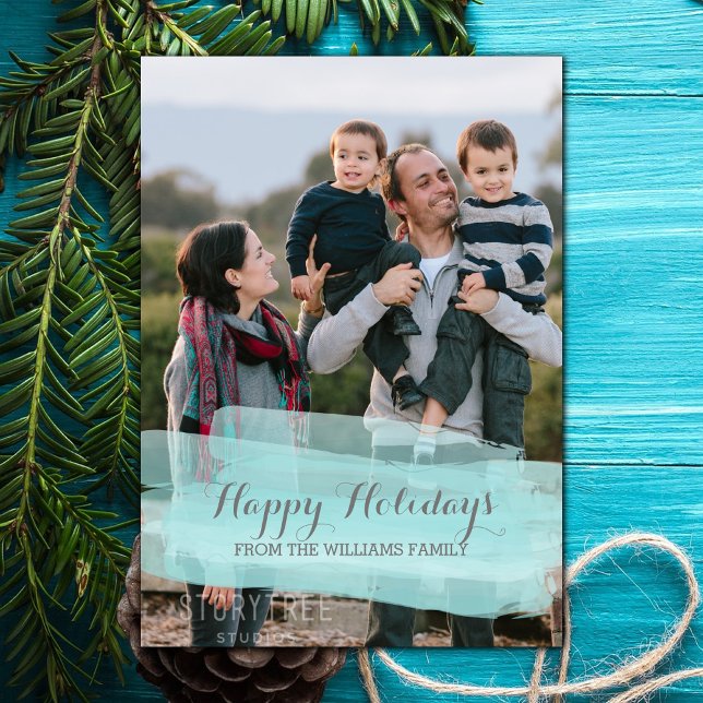Turquoise Watercolor Brushstroke Photo Card (Turquoise Watercolor Brushstroke Holiday Photo Card)