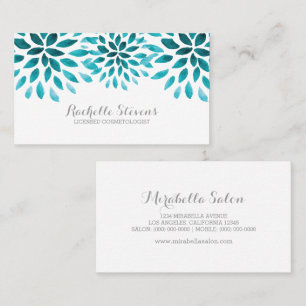 Turquoise Watercolor Chrysanthemums Business Card