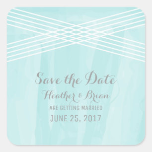 Turquoise Watercolor Deco Save the Date Square Sticker
