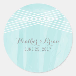 Turquoise Watercolor Deco Wedding Classic Round Sticker