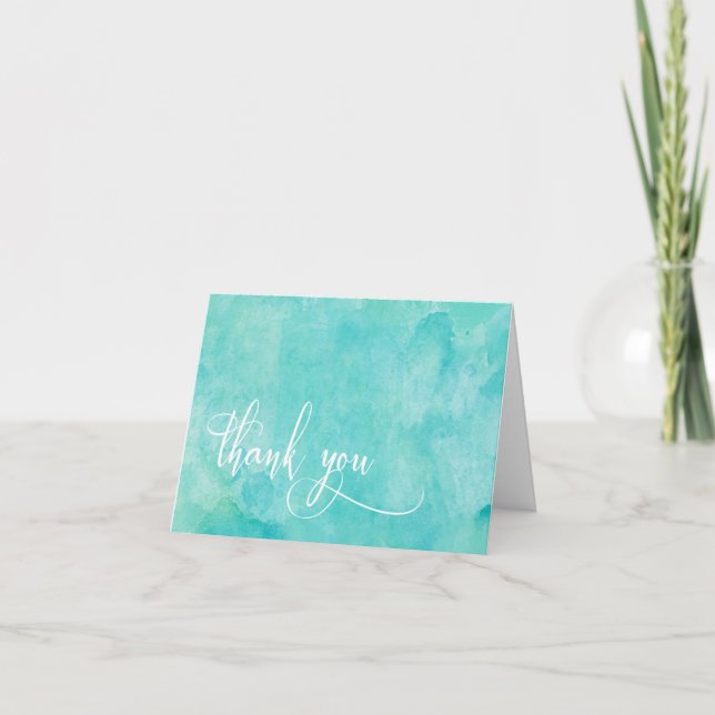 Turquoise Watercolor Elegant Typography Thank You (Front)