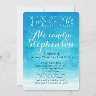 Turquoise Watercolor Graduation Party Invitation