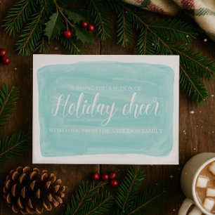 Turquoise Watercolor Holiday Cheer Flat Card