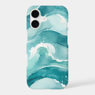 Turquoise Watercolor Ocean Waves Abstract