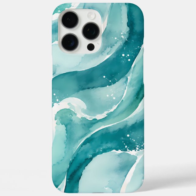 Turquoise Watercolor Ocean Waves Abstract Case-Mate iPhone Case (Back)