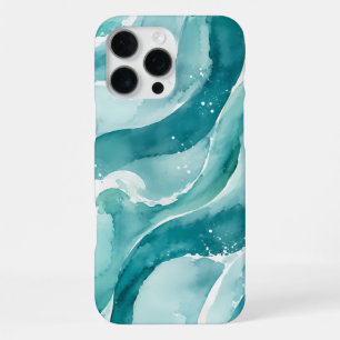Turquoise Watercolor Ocean Waves Abstract iPhone 16 Pro Max Case