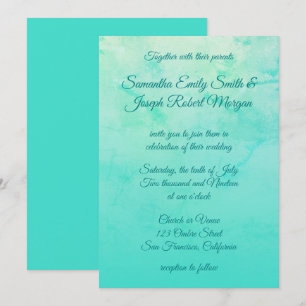 Turquoise Watercolor Ombre Calligraphy Wedding Invitation