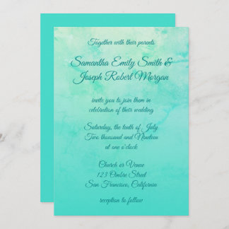 Turquoise Watercolor Ombre Calligraphy Wedding Invitation