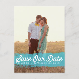 TURQUOISE WATERCOLOR   SAVE THE DATE POSTCARD