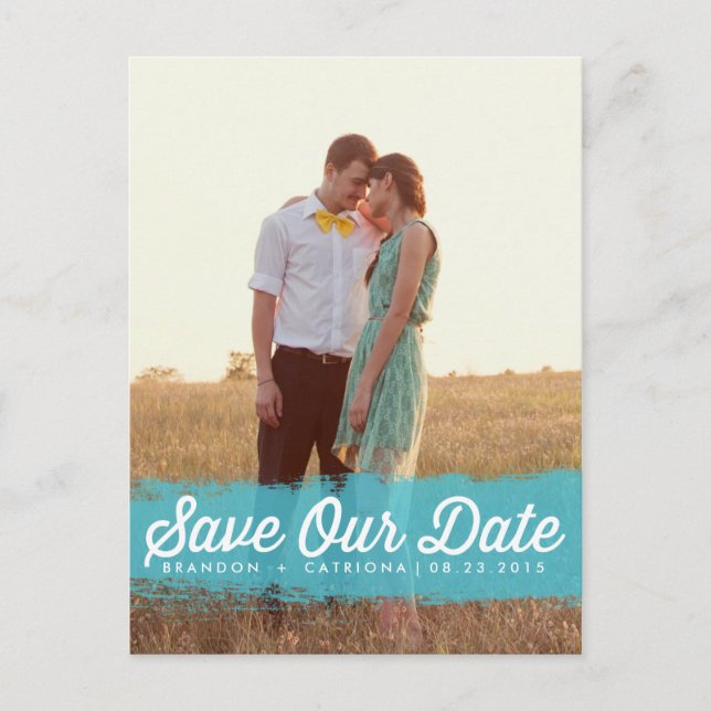 TURQUOISE WATERCOLOR | SAVE THE DATE POSTCARD (Front)