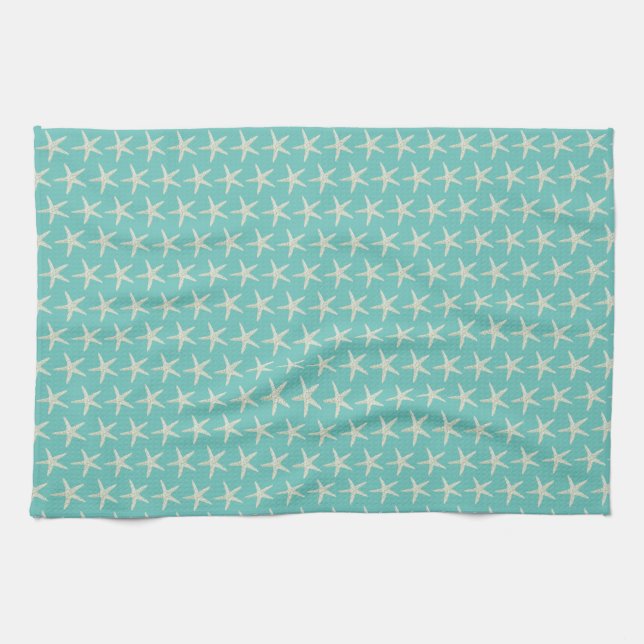 Turquoise Watercolor Starfish Kitchen Towel (Horizontal)