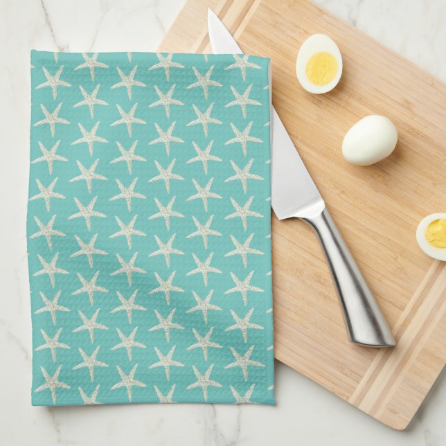 Turquoise Watercolor Starfish Kitchen Towel (Quarter Fold)