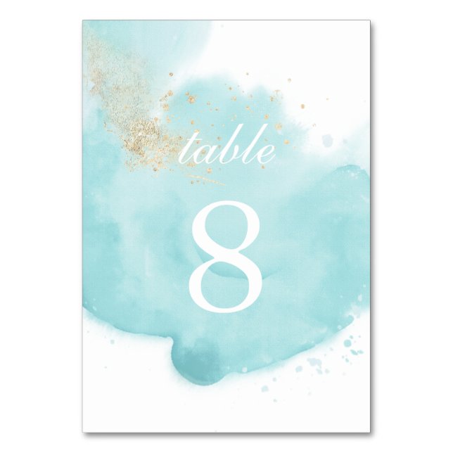 Turquoise Watercolor  Table Number (Front)