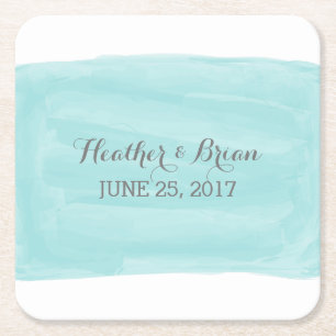 Turquoise Watercolor Wedding Paper Coasters