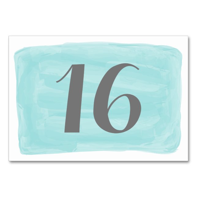 Turquoise Watercolor Wedding Table Card (Front)