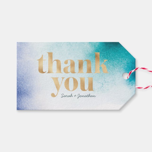 Turquoise watercolour Wedding Thank you tags (Front (Horizontal))
