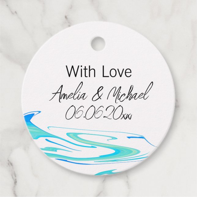 Turquoise Wave Personalized Favour Tags (Front)