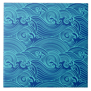 Turquoise Waves Euclidean Pattern Ceramic Tile