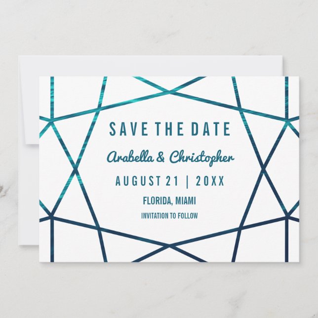 Turquoise Waves Geometric Save the Date (Front)